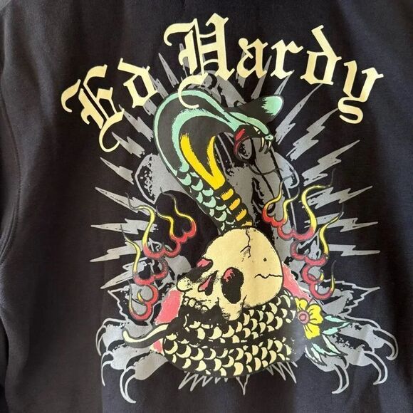 Ed Hardy Black Snake  Skull Logo Cropped Zip Up Hoodie Sweatshirt SZ S #2290 - Picture 9 of 14